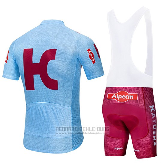 2019 Fahrradbekleidung Katusha Alpecin Blau Rot Trikot Kurzarm und Tragerhose - zum Schließen ins Bild klicken